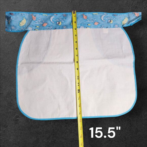 Vintage 1960s Waist Apron Blue Kitchen Print & Unfinished Embroidery Panel Flora - Picture 6 of 6